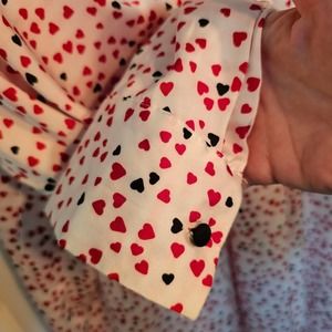 Zara Mini Heart Print Long Sleeve Cream Button Down